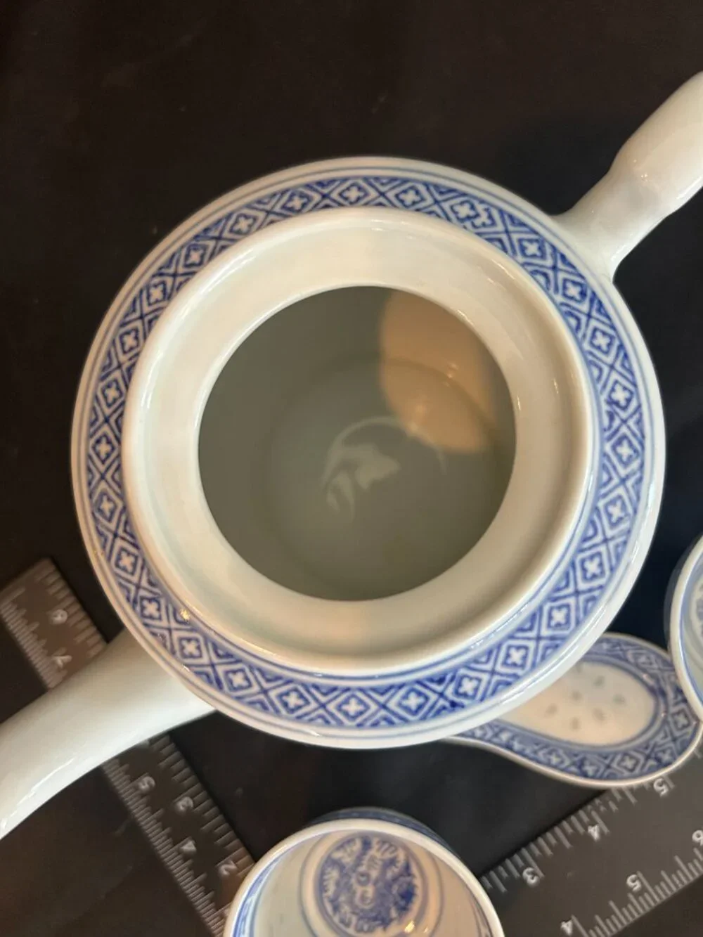 Chinese Rice Grain Porcelain Tea Set - Blue White Teapot 2 Cups Spoon Jingdezhen